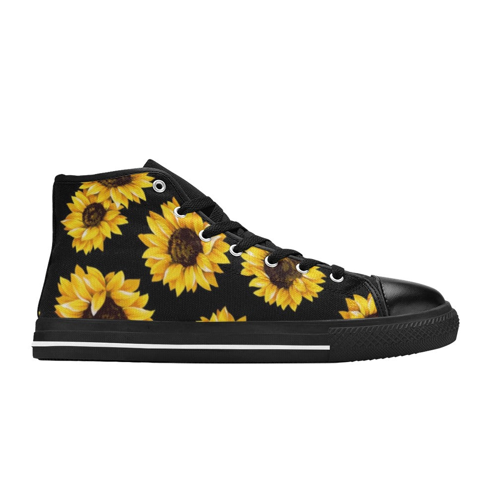 Sunflowers On Black - Women's High Top Canvas Shoes