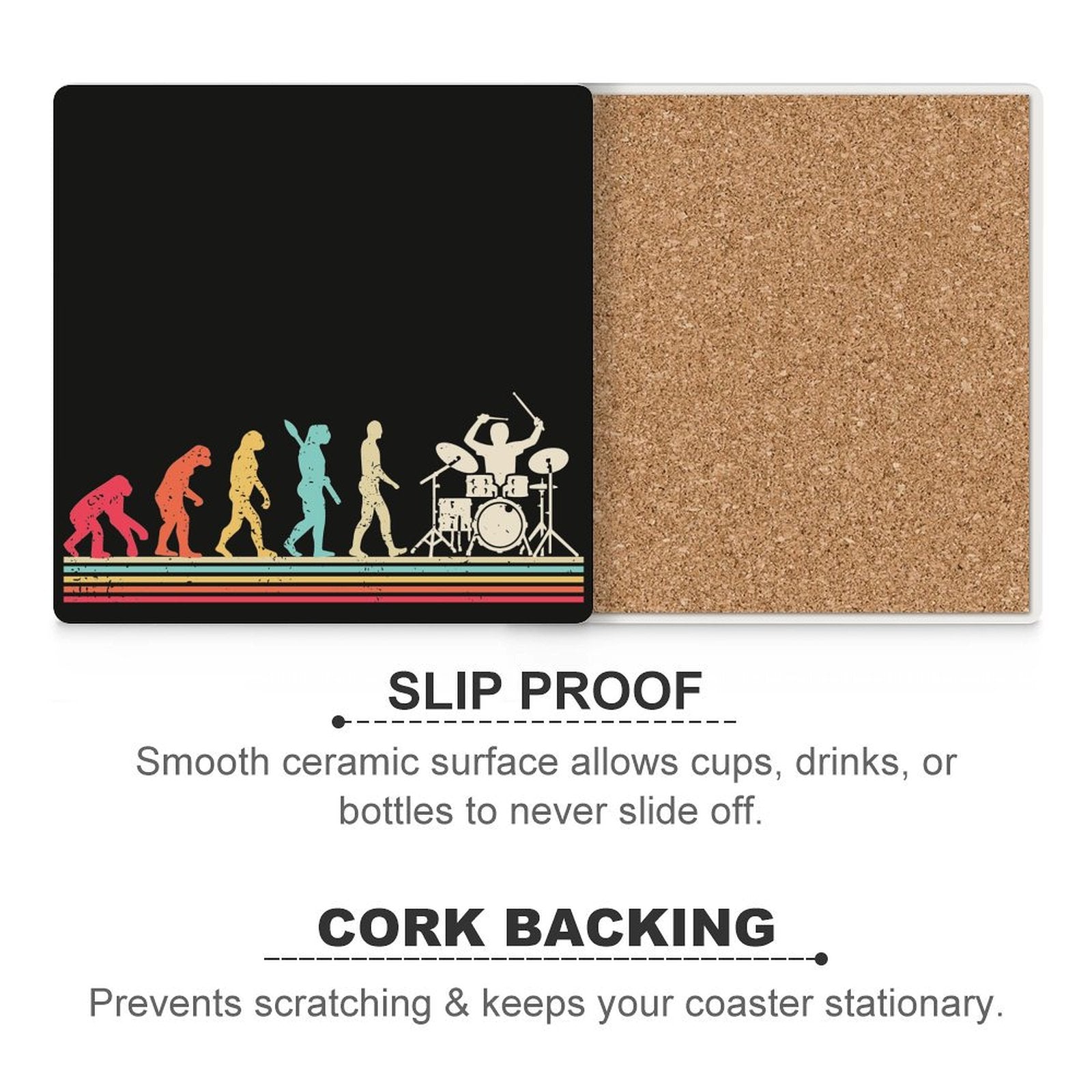 Drummer Evolution - Ceramic Coasters (Square) Ceramic Coasters Music Printed Offshore