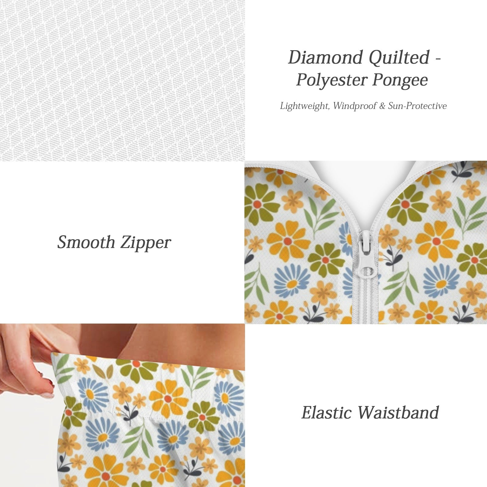 Retro Boho Flower Women's Windbreaker Short Set Women's Windbreaker Short Set Plants Printed Offshore