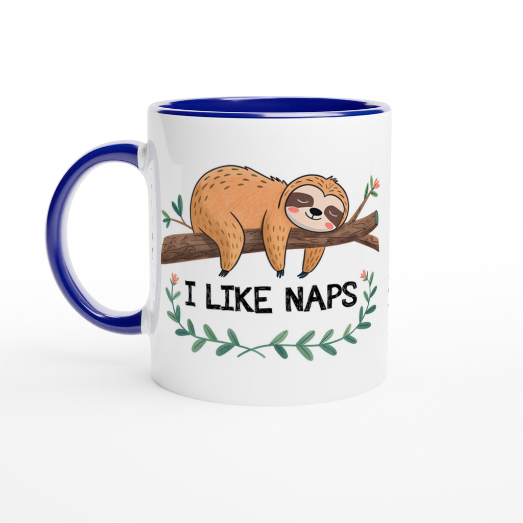 Sloth, I Like Naps - White 11oz Ceramic Mug with Colour Inside Ceramic Blue Colour 11oz Mug animal Globally Fulfilled