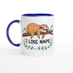 Sloth, I Like Naps - White 11oz Ceramic Mug with Colour Inside Ceramic Blue Colour 11oz Mug animal Globally Fulfilled