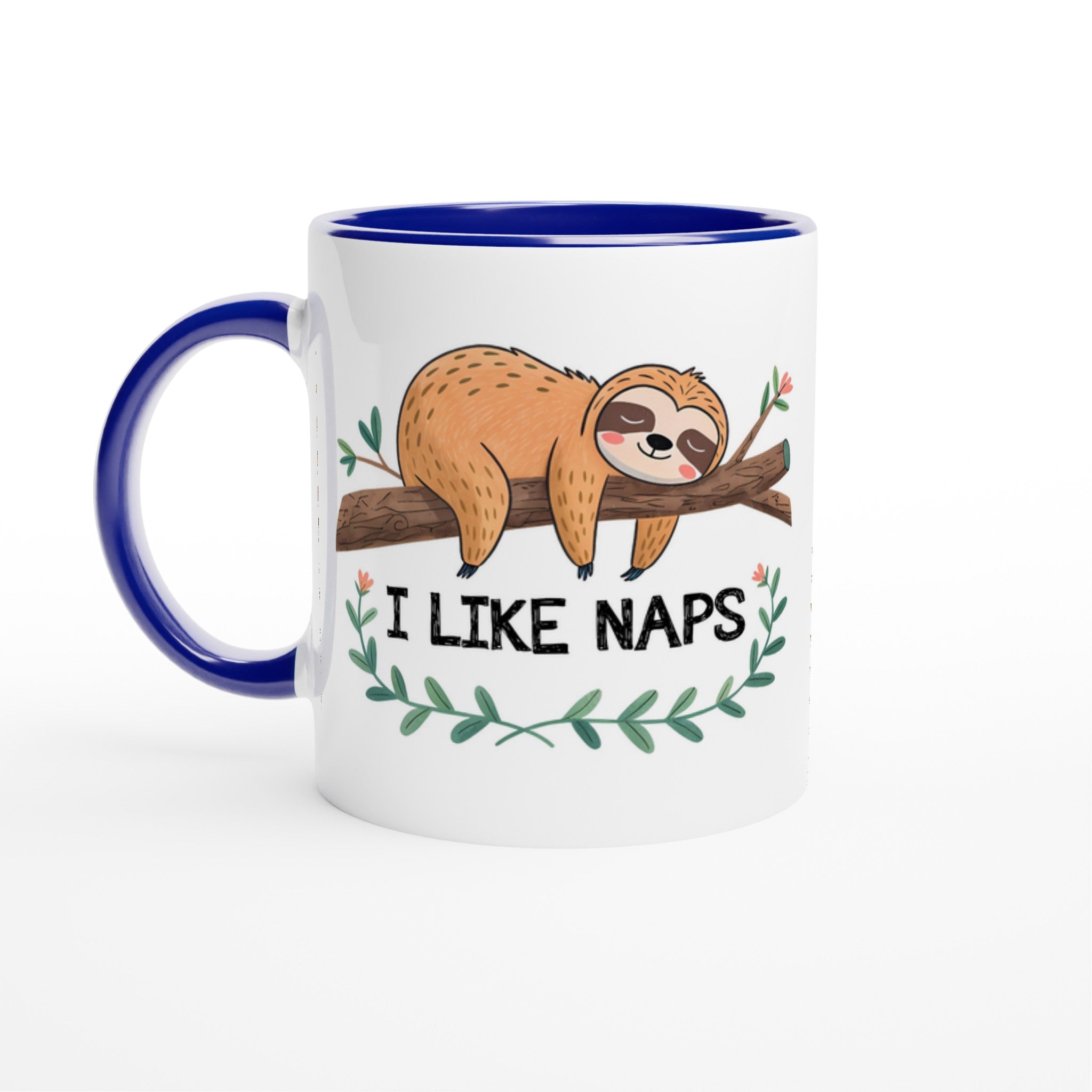 Sloth, I Like Naps - White 11oz Ceramic Mug with Colour Inside Ceramic Blue Colour 11oz Mug animal Globally Fulfilled
