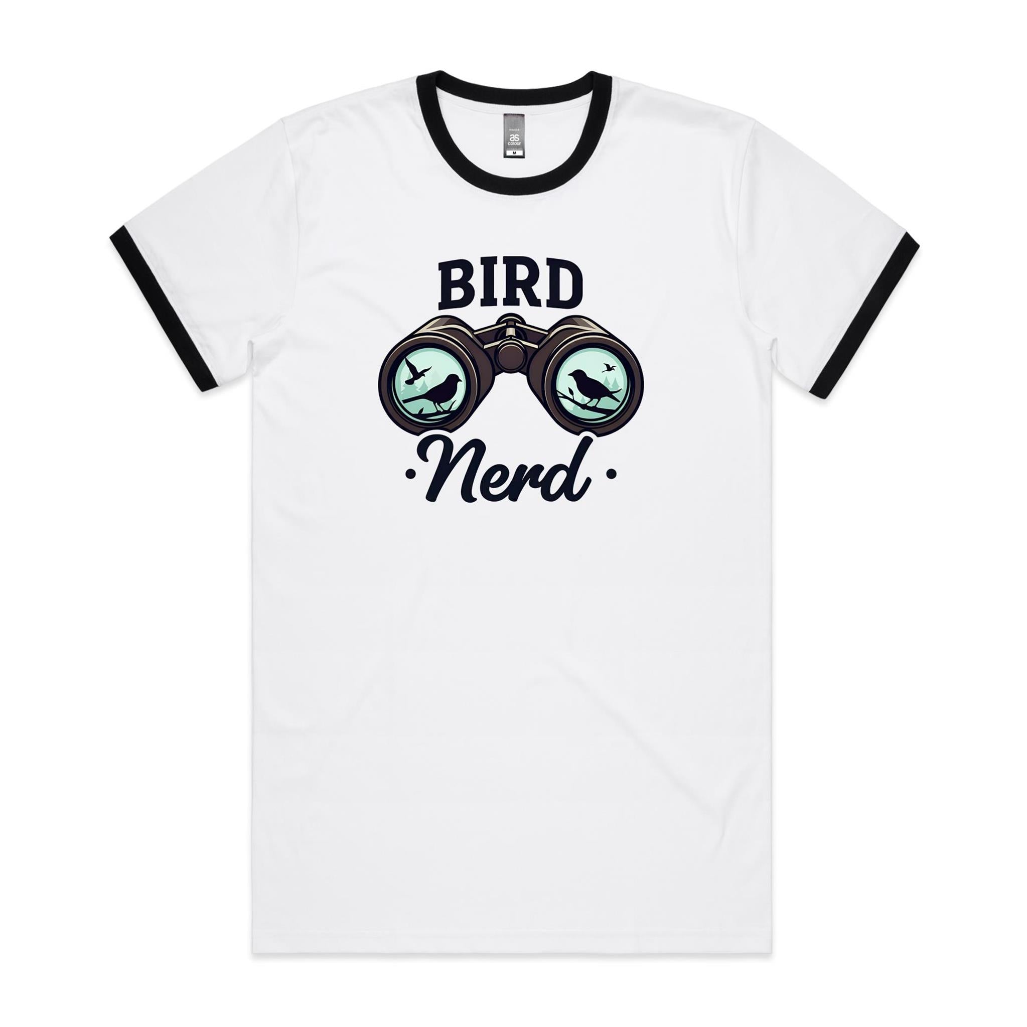 Bird Nerd - Staple Ringer Tee White Black Ringer T-Shirt animal Printed In Australia