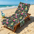 Bright Floral And Leaves Beach Chair Towel Cover with Side Pockets