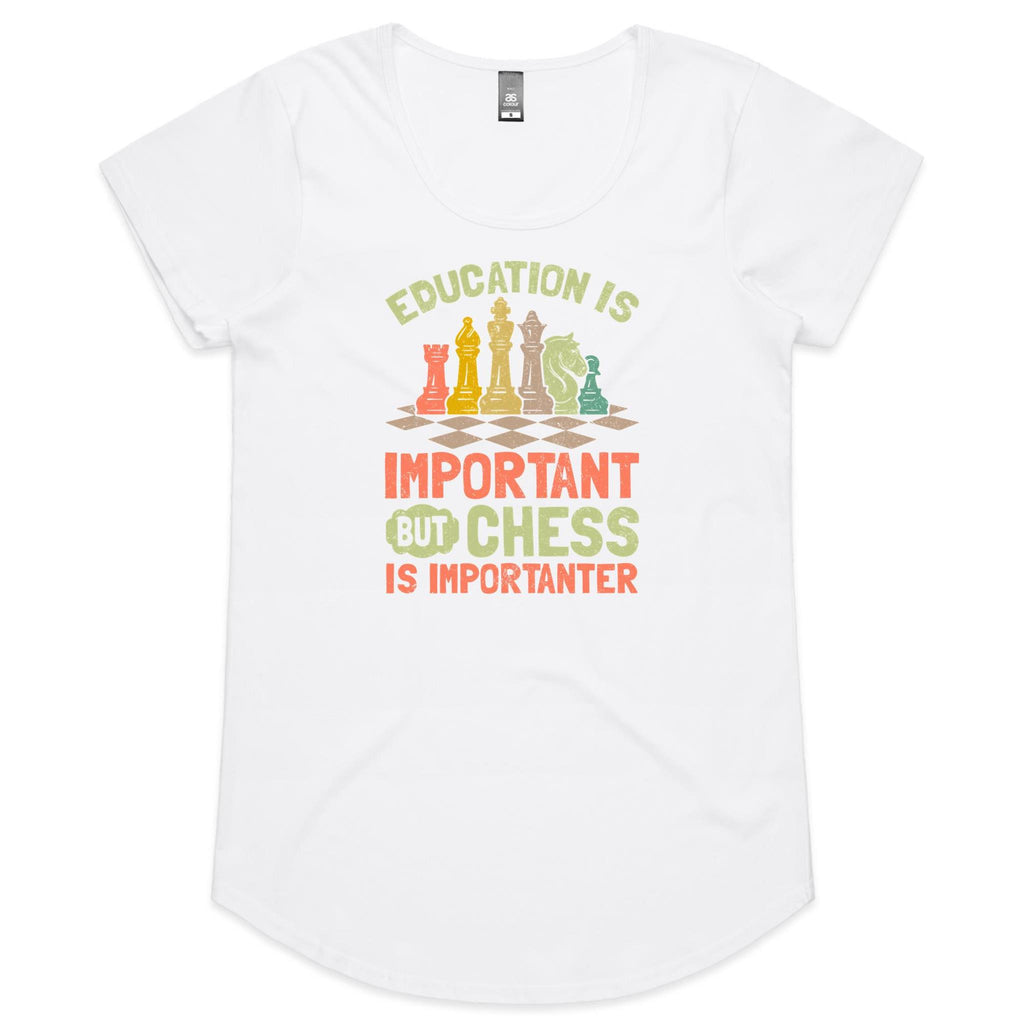 Chess And Education - Womens Scoop Neck T-Shirt White Womens Scoop Neck T-shirt Chess Games Printed In Australia