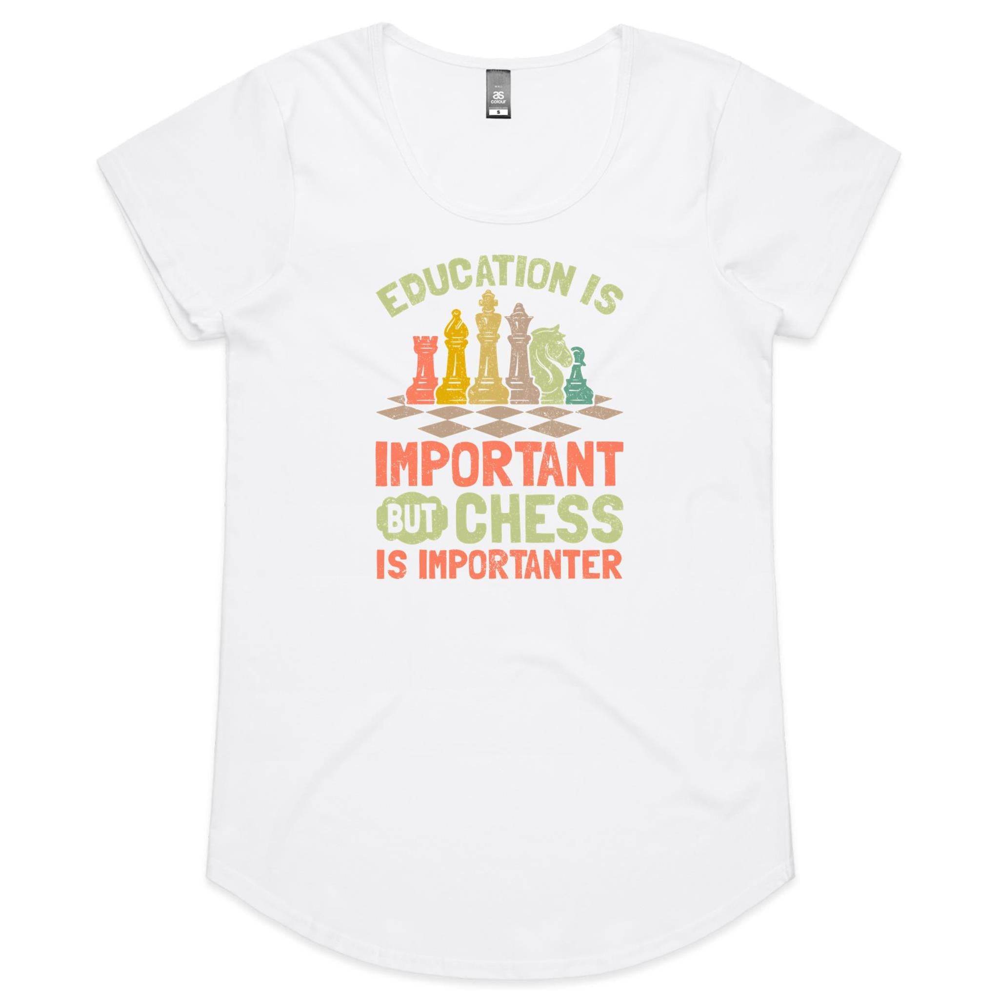 Chess And Education - Womens Scoop Neck T-Shirt White Womens Scoop Neck T-shirt Chess Games Printed In Australia