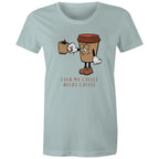 Even My Coffee Needs Coffee - Womens T-shirt Pale Blue Womens T-shirt Coffee Printed In Australia