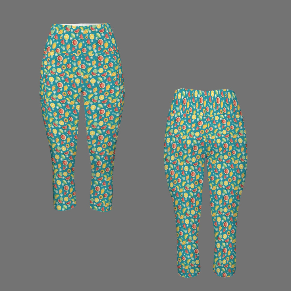 Summer Fruit Women's High Waist Pocket Capri Yoga Leggings
