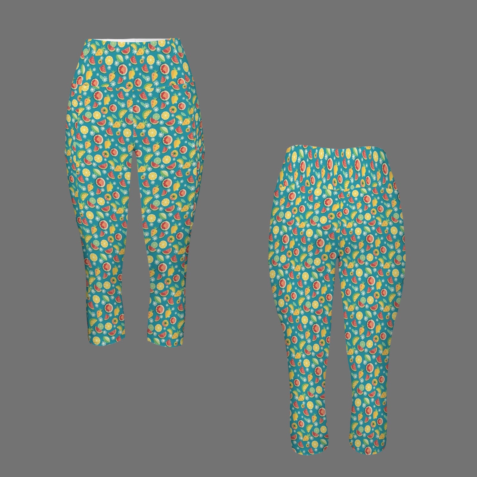 Summer Fruit Women's High Waist Pocket Capri Yoga Leggings