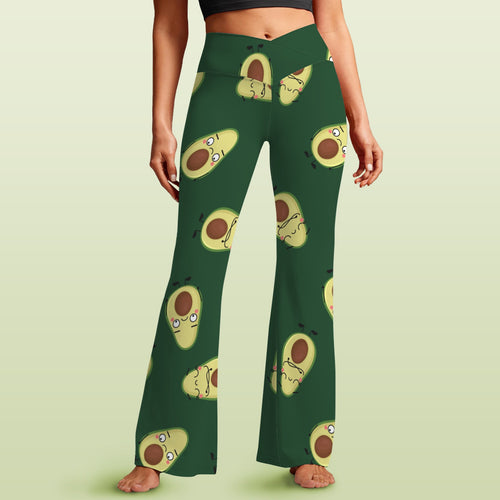 Avocado Characters High Waist Crossover Tummy Control Flare Leggings 5XL High Waist Flare Leggings Food Printed Offshore