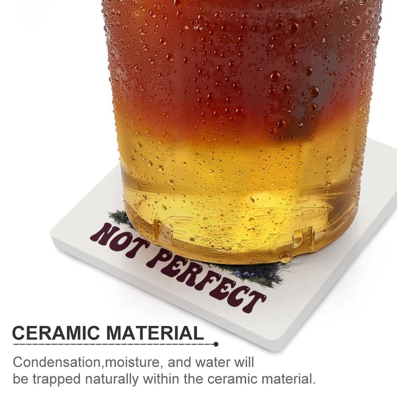 Be Real Not Perfect Ceramic Coasters (Square) Ceramic Coasters Positivity Printed Offshore