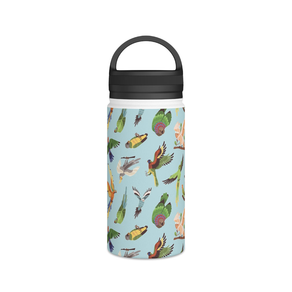 Parrots, Beautiful Colourful Birds Stainless Steel Water Bottle, Handle Lid Stainless Steel Water Bottle With Handle Lid Birds Globally Fulfilled