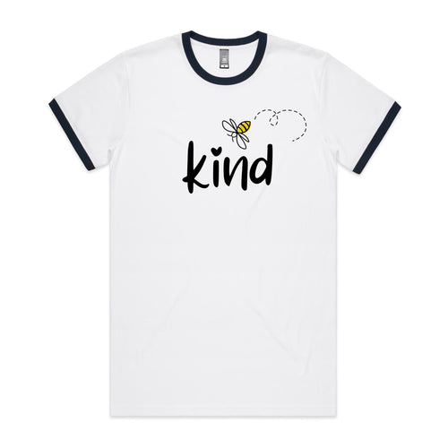 Bee Kind - Staple Ringer Tee White Navy Ringer T-Shirt Kindness Printed In Australia