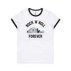 Rock And Roll Forever - Women's Ringer Tee White Black Womens Ringer T-shirt Music Printed In Australia