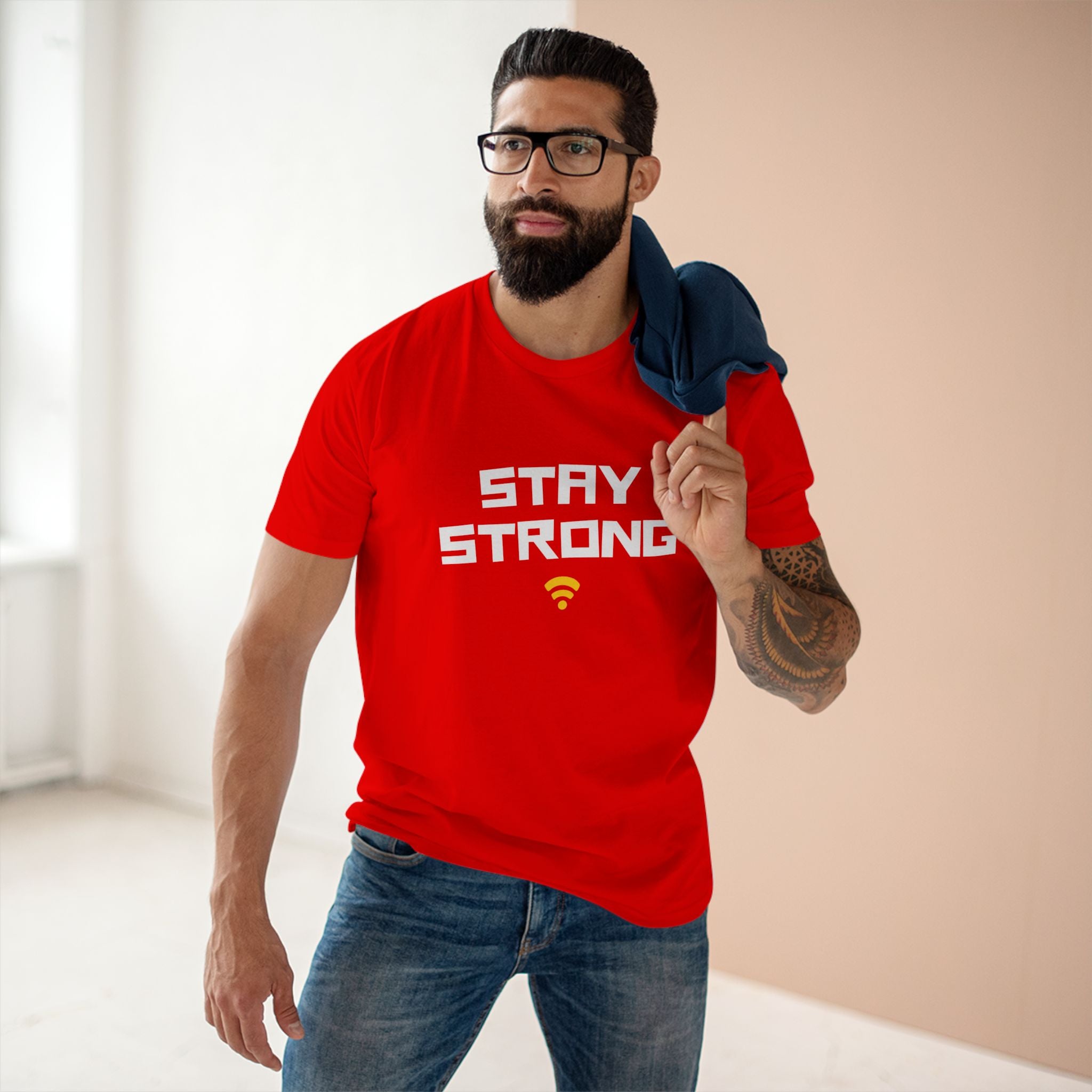 Stay Strong - Men's Staple Tee Red Mens Premium T-Shirt Motivation Printed in AU and US Tech
