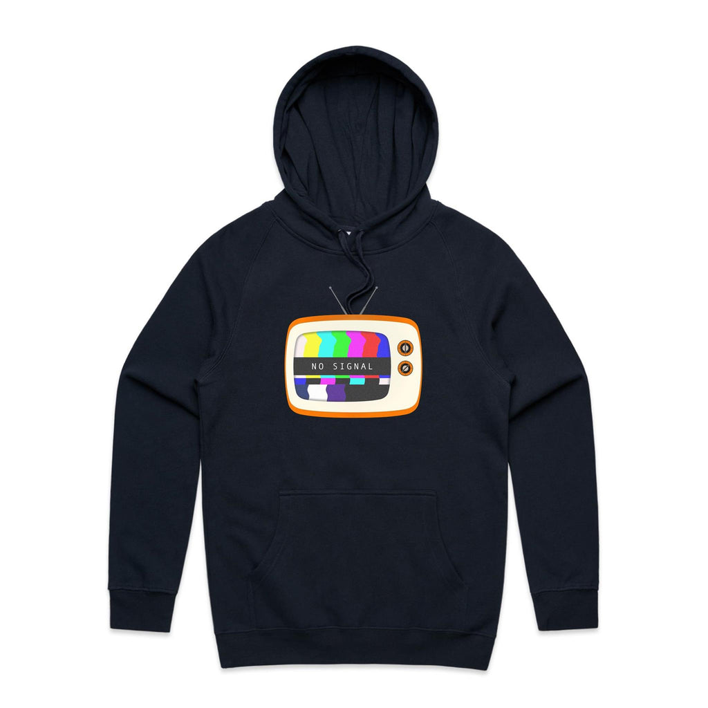 Retro TV, No Signal - Mens Hoodie Navy Mens Hoodie Printed In Australia Retro Tech