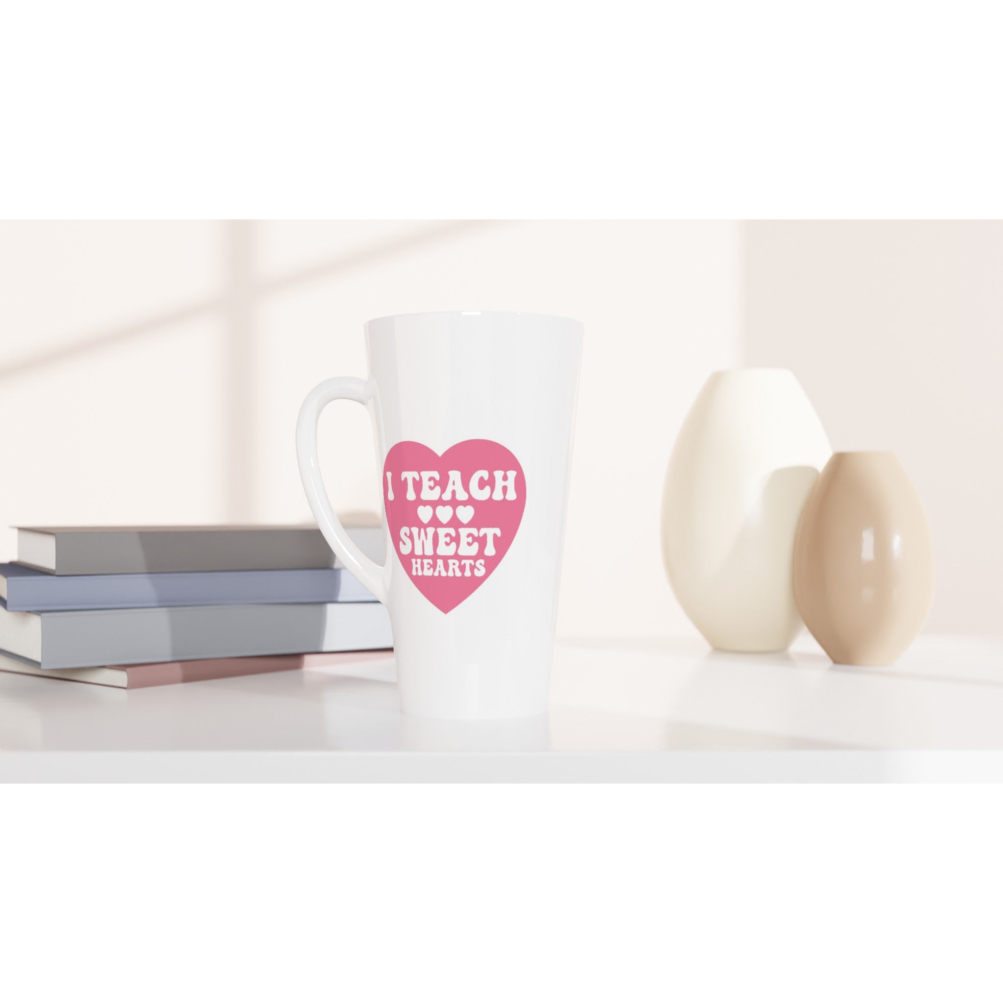 I Teach Sweet Hearts White Latte 17oz Ceramic Mug Latte Mug Globally Fulfilled Teacher