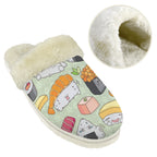 Happy Sushi Women's Fur Trim Thick-Sole Indoor Slippers Women's Fur Trimmed Slippers Food Printed Offshore