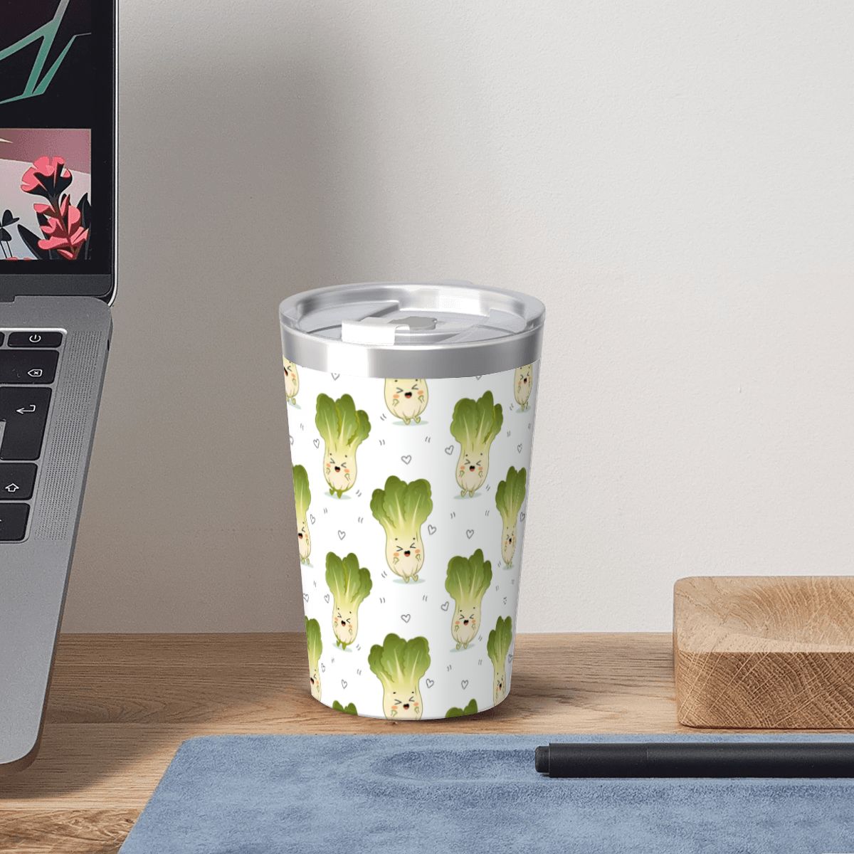 Happy Bok Choy Small Stainless Steel Travel Mug Cup 12oz/350ml