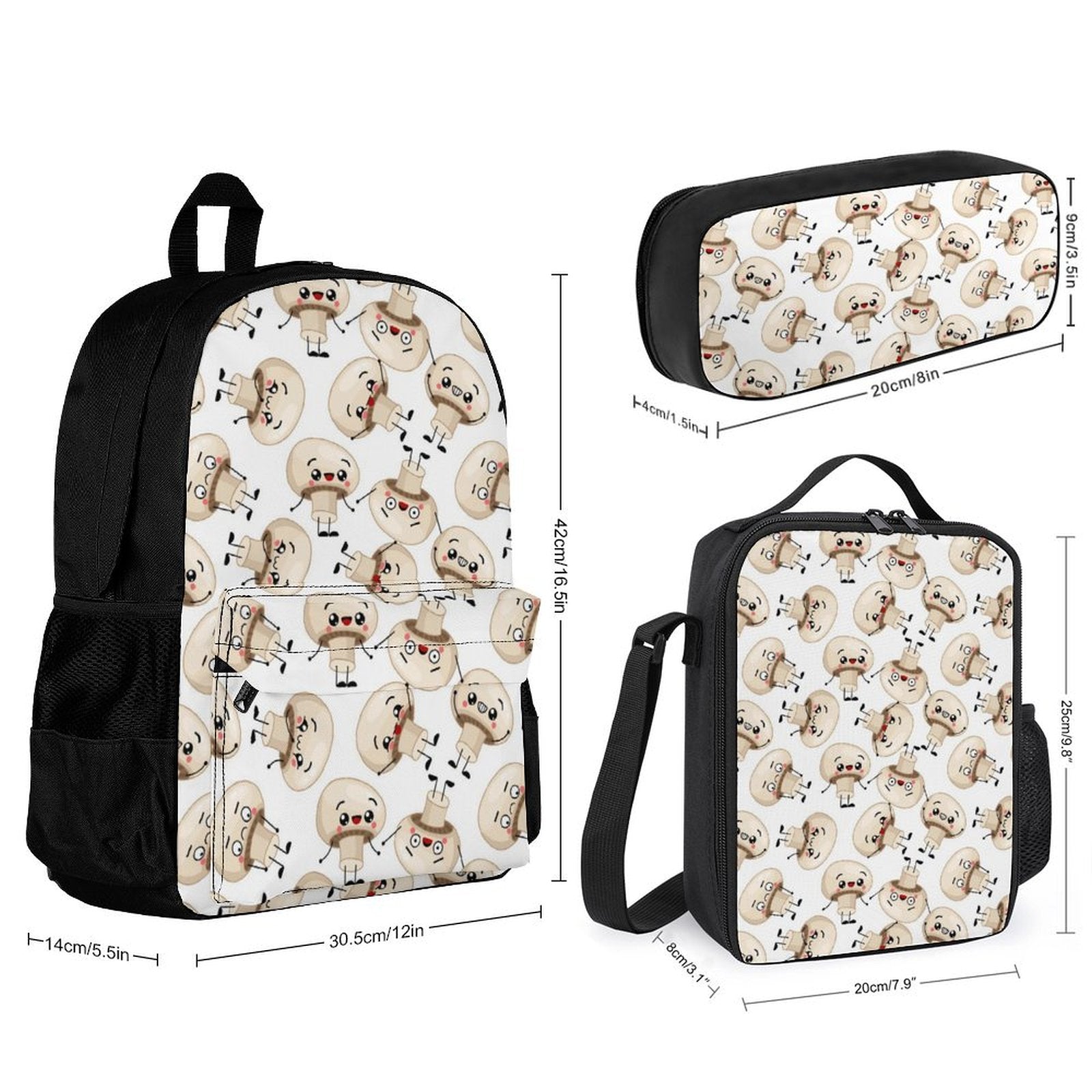 Cute Mushrooms - Three Piece Backpack Set