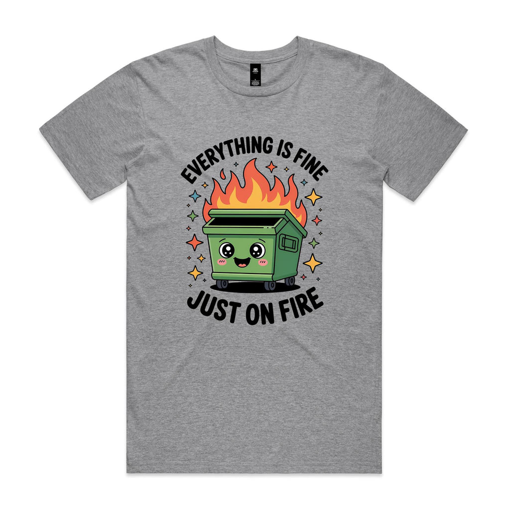Skip Bin, Dumpster Fire Men's AS Colour T-shirt Grey Marle Mens T-shirt Printed In Australia