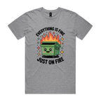 Skip Bin, Dumpster Fire Men's AS Colour T-shirt Grey Marle Mens T-shirt Printed In Australia