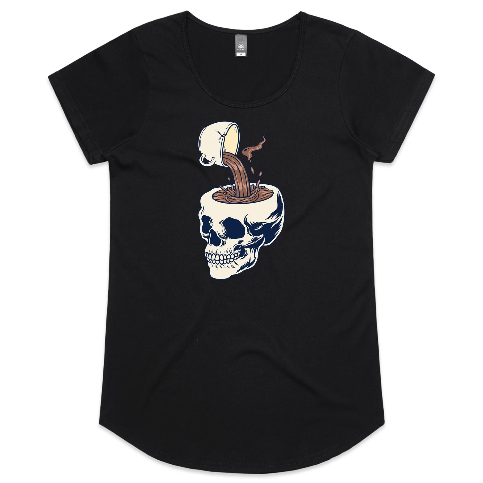 Coffee Skull - Womens Scoop Neck T-Shirt Black Womens Scoop Neck T-shirt Coffee Printed In Australia