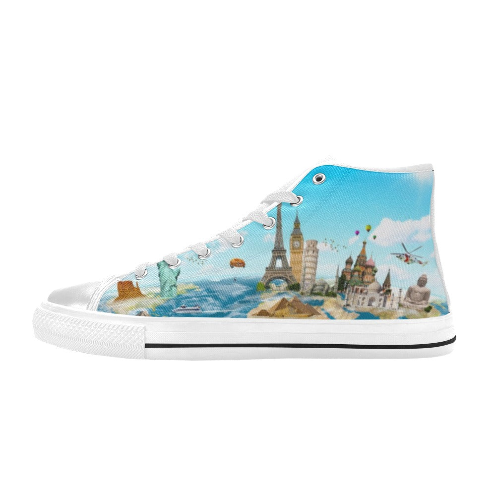 World Monuments - Kids High Top Canvas Shoes