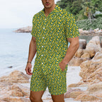 Happy Bananas Men's Hawaiian Shirt & Shorts Set Men's Hawaiian Shirt & Shorts Set Food Printed Offshore