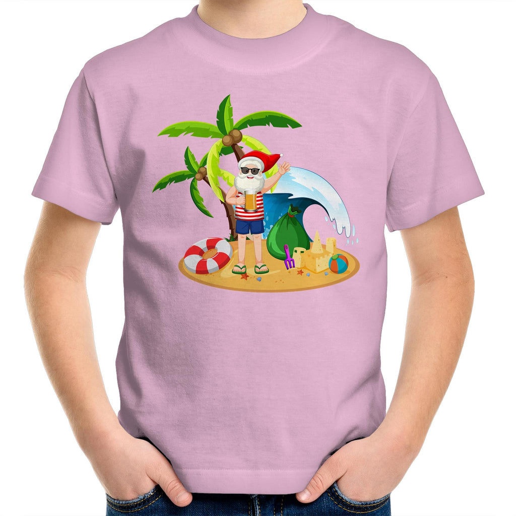 Summer Surf Santa - Kids Youth T-Shirt Pink Kids Christmas T-shirt Christmas Printed In Australia