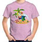 Summer Surf Santa - Kids Youth T-Shirt Pink Kids Christmas T-shirt Christmas Printed In Australia