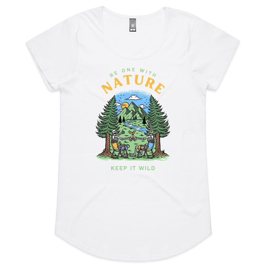 Be One With Nature, Skeleton - Womens Scoop Neck T-Shirt White Womens Scoop Neck T-shirt Printed In Australia