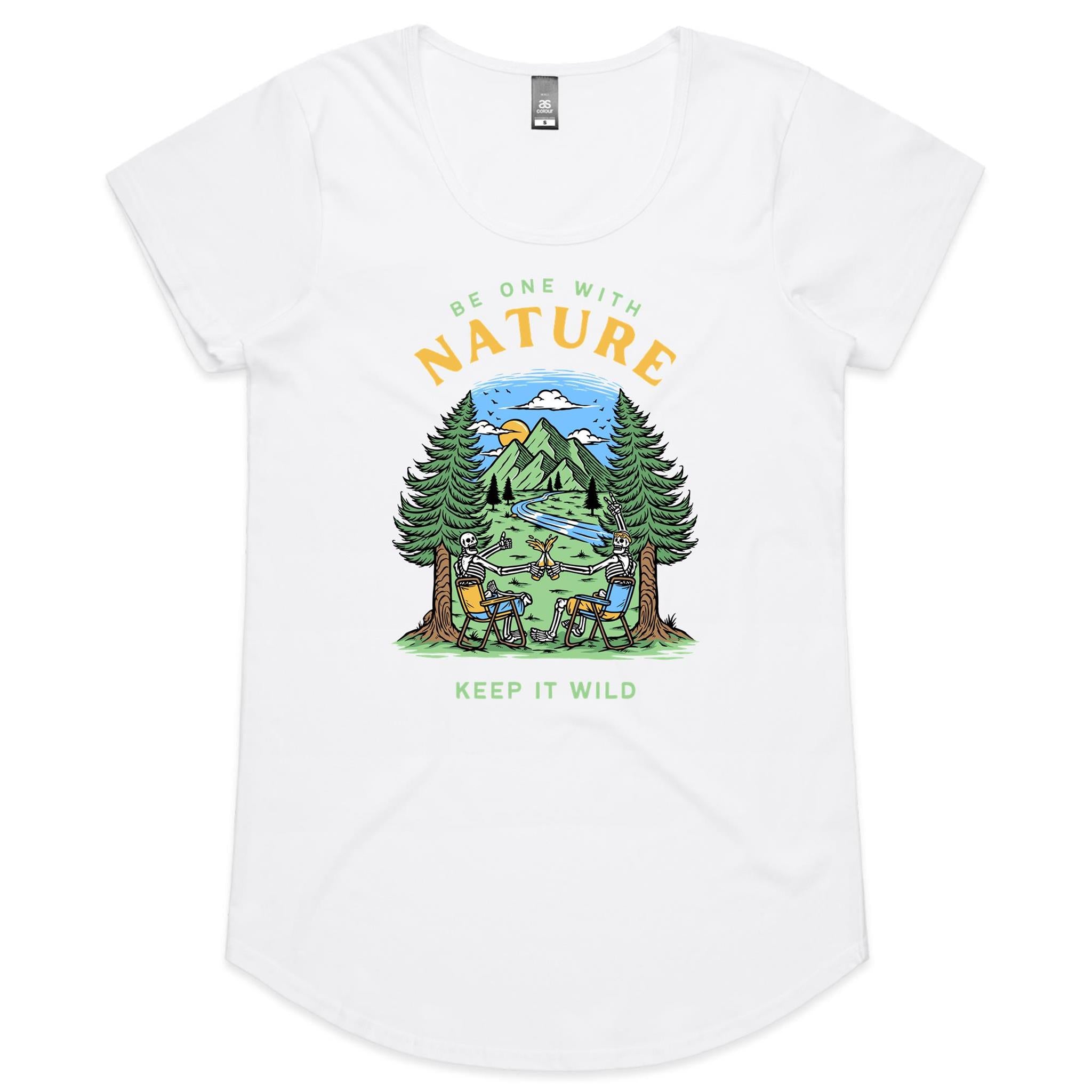 Be One With Nature, Skeleton - Womens Scoop Neck T-Shirt White Womens Scoop Neck T-shirt Printed In Australia
