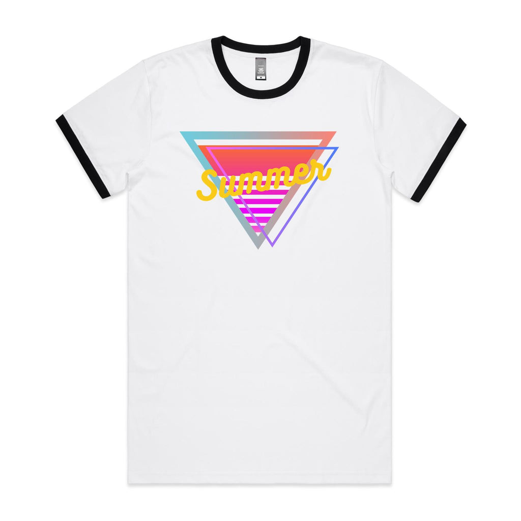 80's Summer - Staple Ringer Tee White Black Ringer T-Shirt Printed In Australia Retro Summer