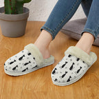 Black Cats Women's Fur Trim Thick-Sole Indoor Slippers Women's Fur Trimmed Slippers animal Printed Offshore