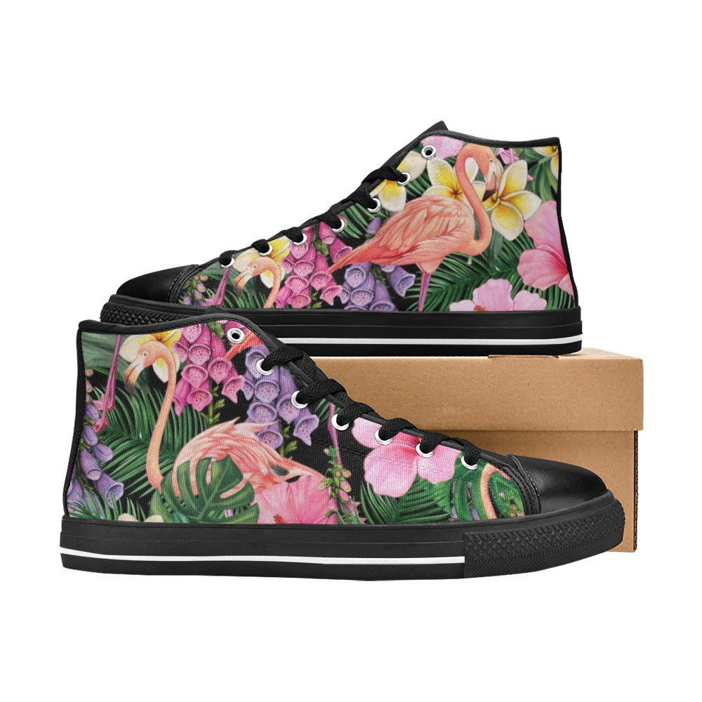 Flamingo Jungle - Kids High Top Canvas Shoes