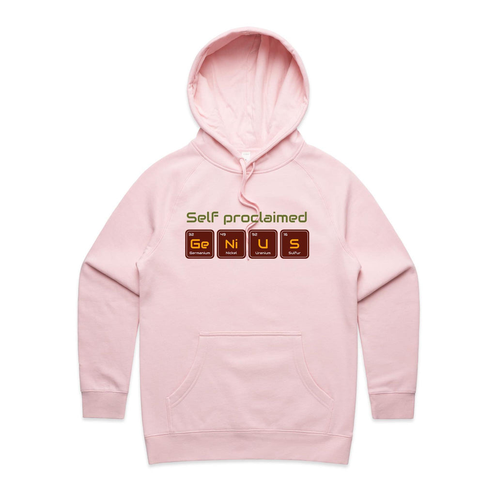 Self Proclaimed Genius - Womens Hoodie Pink Womens Hoodie Printed In Australia Science