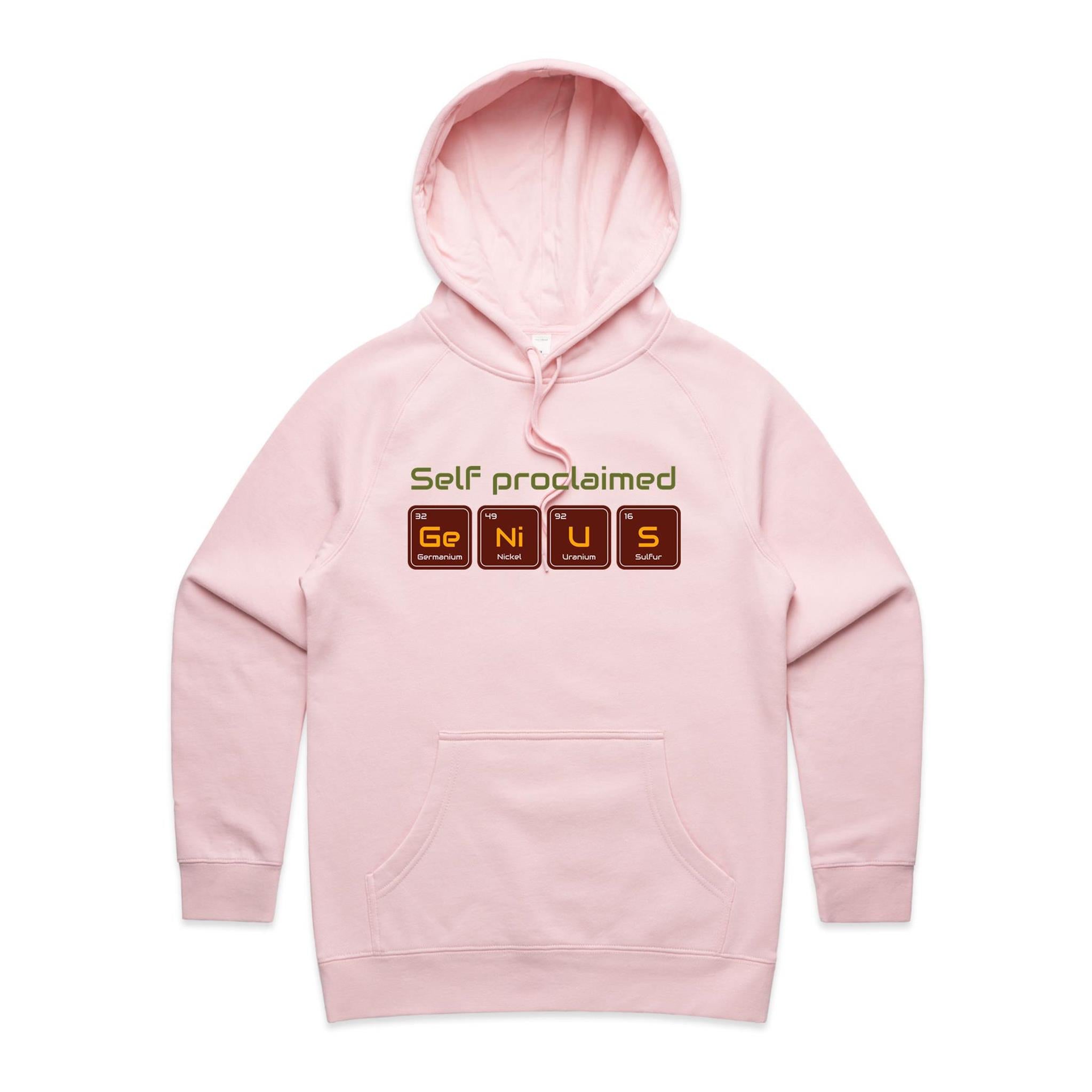 Self Proclaimed Genius - Womens Hoodie Pink Womens Hoodie Printed In Australia Science