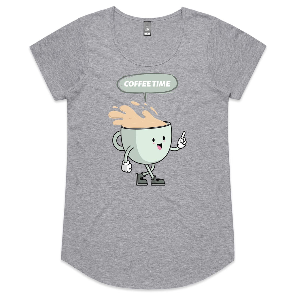 Coffee Time - Womens Scoop Neck T-Shirt Grey Marle Womens Scoop Neck T-shirt Coffee Printed In Australia