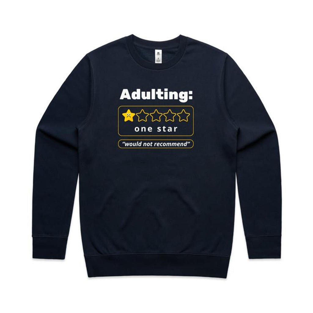 Adulting, One Star - AS Colour Stencil Crew Sweatshirt Navy Sweatshirt Printed In Australia