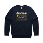 Adulting, One Star - AS Colour Stencil Crew Sweatshirt Navy Sweatshirt Printed In Australia