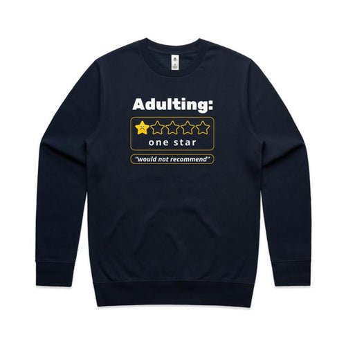 Adulting, One Star - AS Colour Stencil Crew Sweatshirt Navy Sweatshirt Printed In Australia