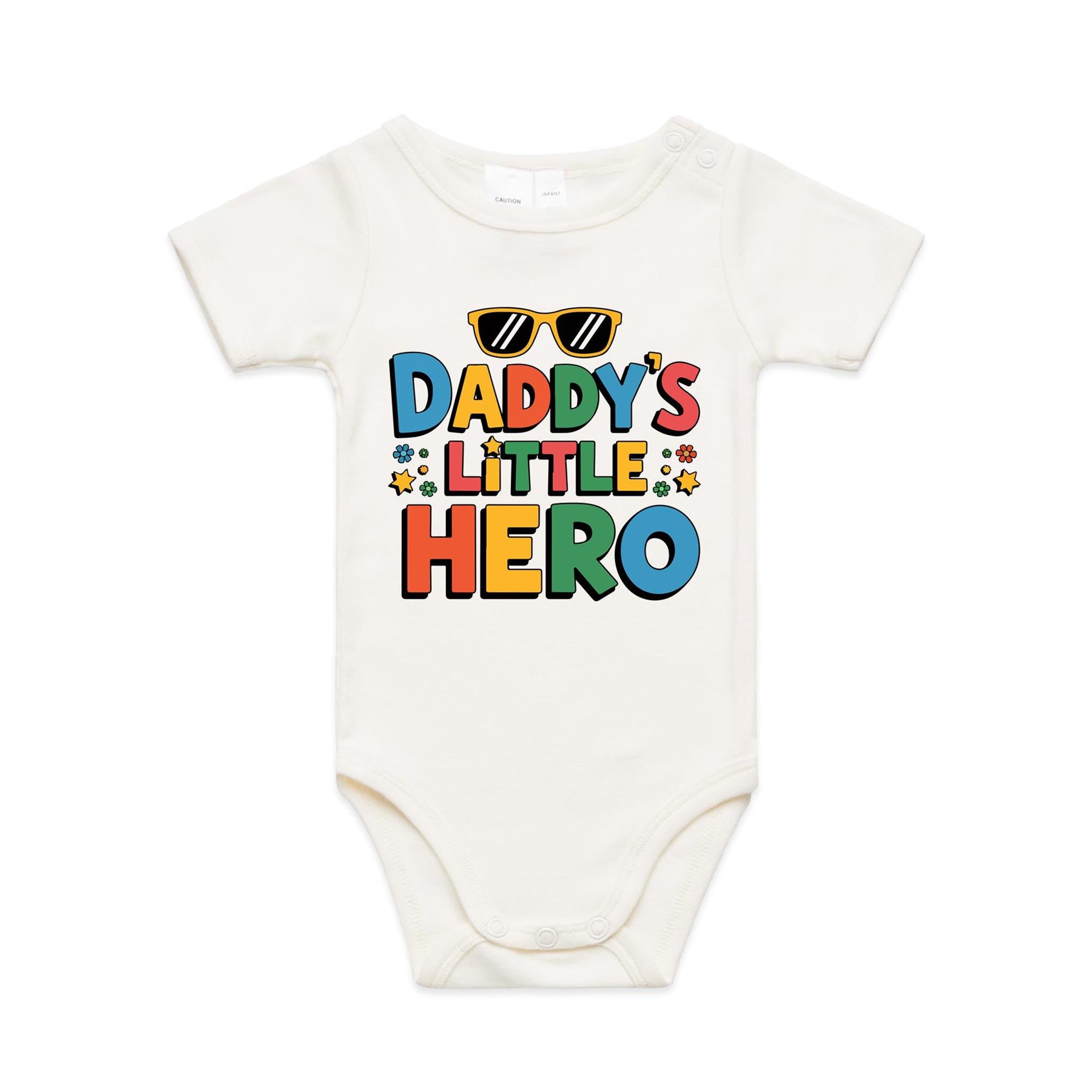 Daddy's Little Hero AS Colour Baby Bodysuit Natural Baby Bodysuit Printed In Australia