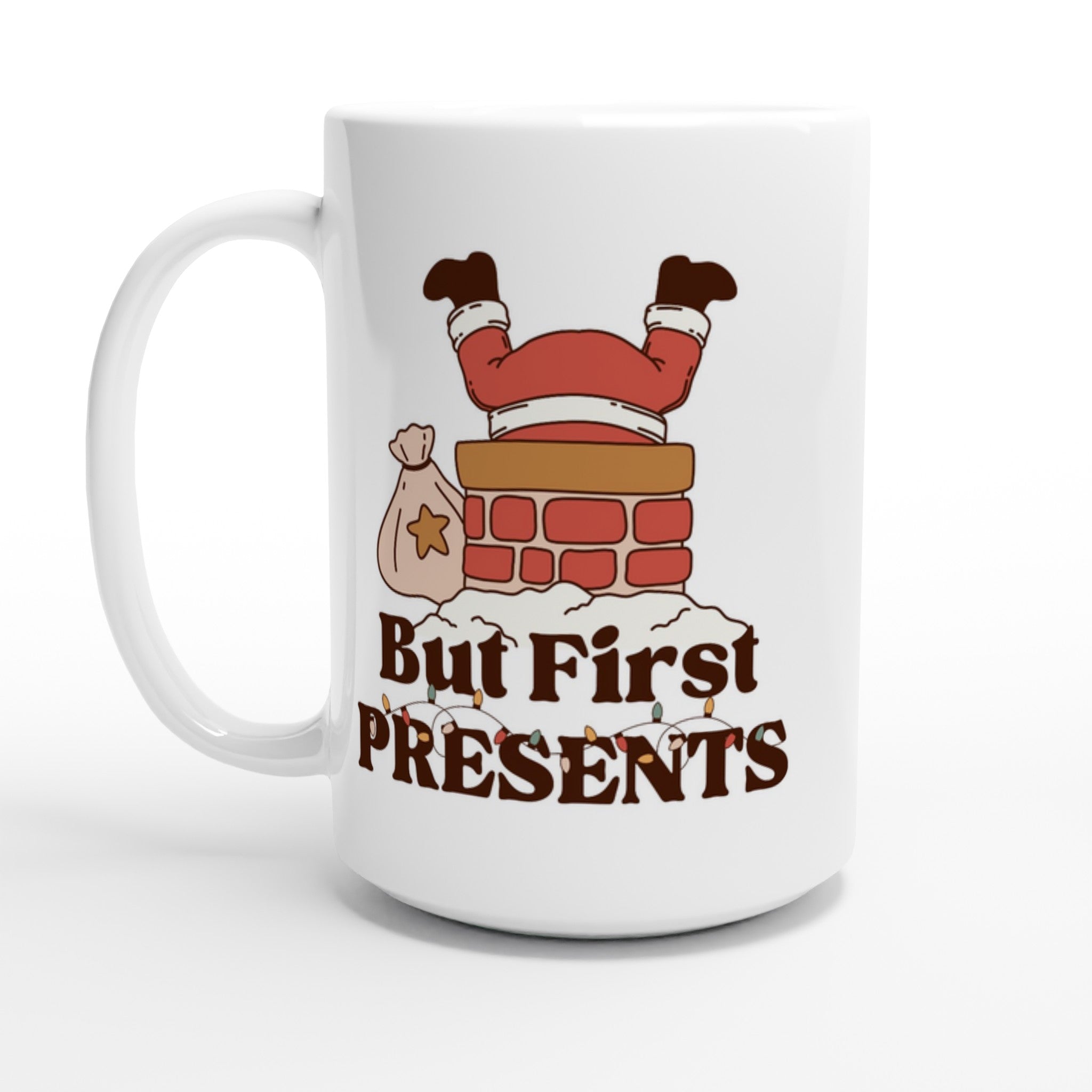 But First Presents, Santa In Chimney - White 15oz Ceramic Mug Default Title Christmas 15oz Mug