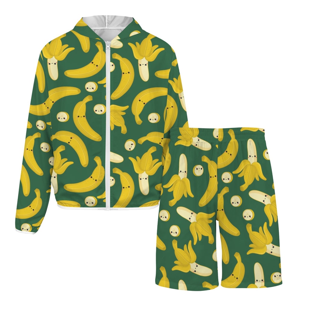 Happy Bananas Men's Lightweight Sun Hoodie & Shorts Set Men's Lightweight Sun Hoodie & Shorts Food Printed Offshore