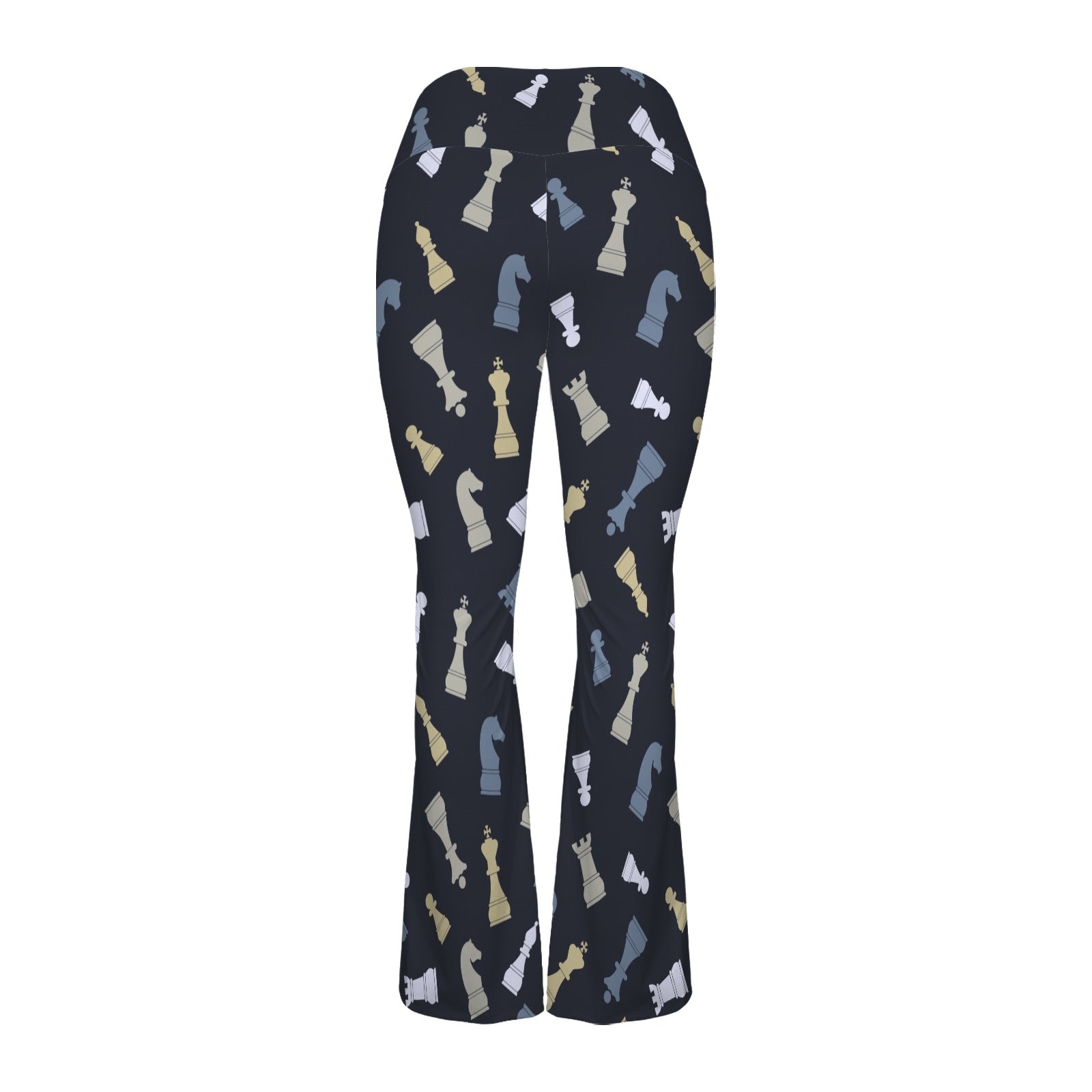 Chess Pattern - High Waist Crossover Tummy Control Flare Leggings High Waist Flare Leggings Chess Games Printed Offshore