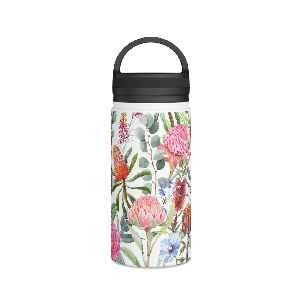 Australian Native Flowers Stainless Steel Water Bottle, Handle Lid White 12oz Stainless Steel Water Bottle With Handle Lid Globally Fulfilled Plants