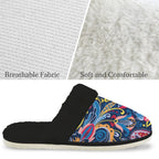 Blue Paisley Women's Fur Trim Thick-Sole Indoor Slippers Women's Fur Trimmed Slippers Printed Offshore