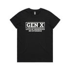 Gen X, Lots Of Memories, No Evidence Women's AS Colour T-shirt Black Womens T-shirt Printed In Australia