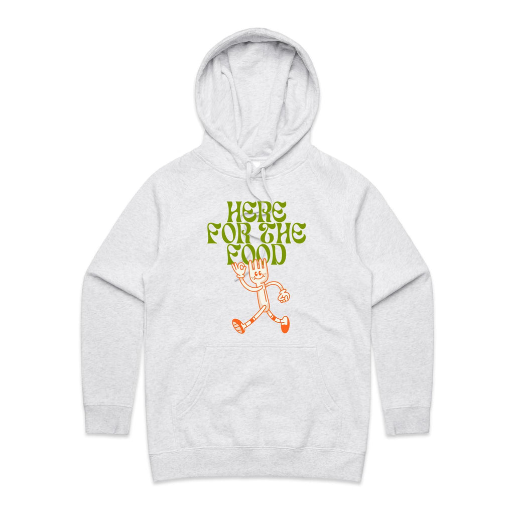 Here For The Food - Womens Hoodie White Marle Womens Hoodie Food Printed In Australia